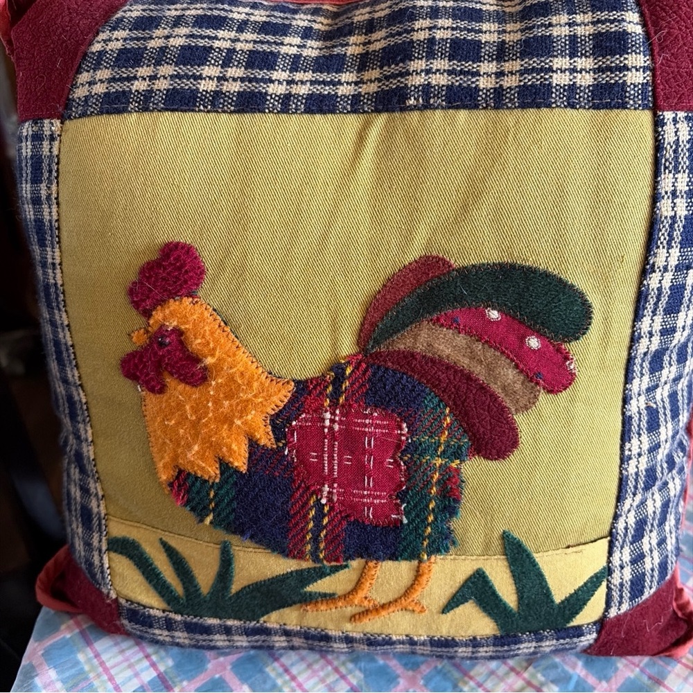 Decorative Rooster Appliqué Throw Pillow - Multi-Color